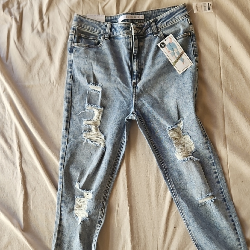 Tinseltown Skinny Blue Jeans with Distressed Details